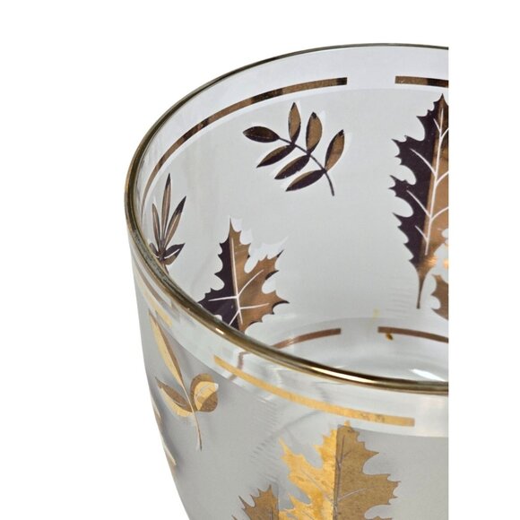 Libbey Golden Foliage 22K Gold Leaf Design Frosted Ice Bucket & Glasses - Picture 6 of 16